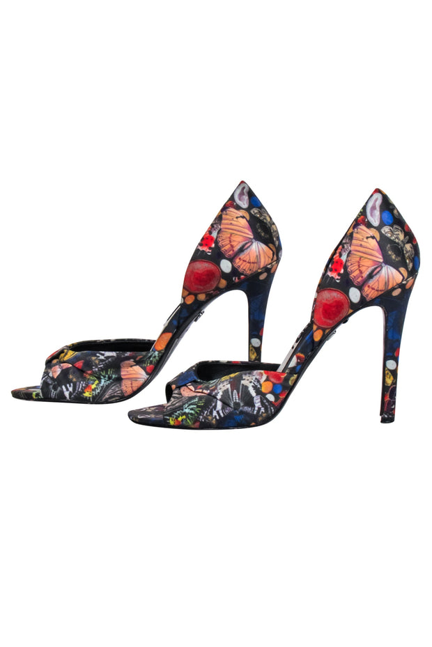 Current Boutique-Alice & Olivia - Blue & Multi Color Butterfly Print Open Toe Pumps Sz 9
