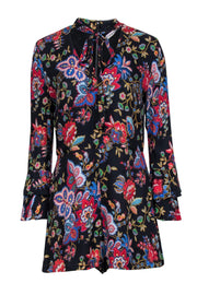 Current Boutique-Alice & Olivia - Black Floral Print Romper w/ Front Neck Tie Sz 10
