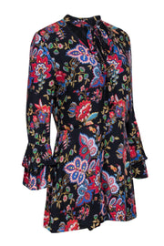 Current Boutique-Alice & Olivia - Black Floral Print Romper w/ Front Neck Tie Sz 10