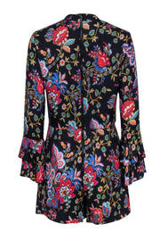Current Boutique-Alice & Olivia - Black Floral Print Romper w/ Front Neck Tie Sz 10