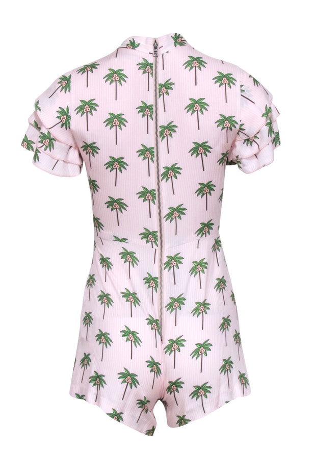 Current Boutique-Alice & Olivia - Pink & White Striped Palm Tree Print Romper Sz 0