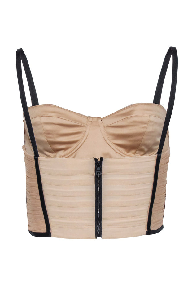 Current Boutique-Alice & Olivia - Beige Tulle Ruched Buster w/ Black Trims Sz 0