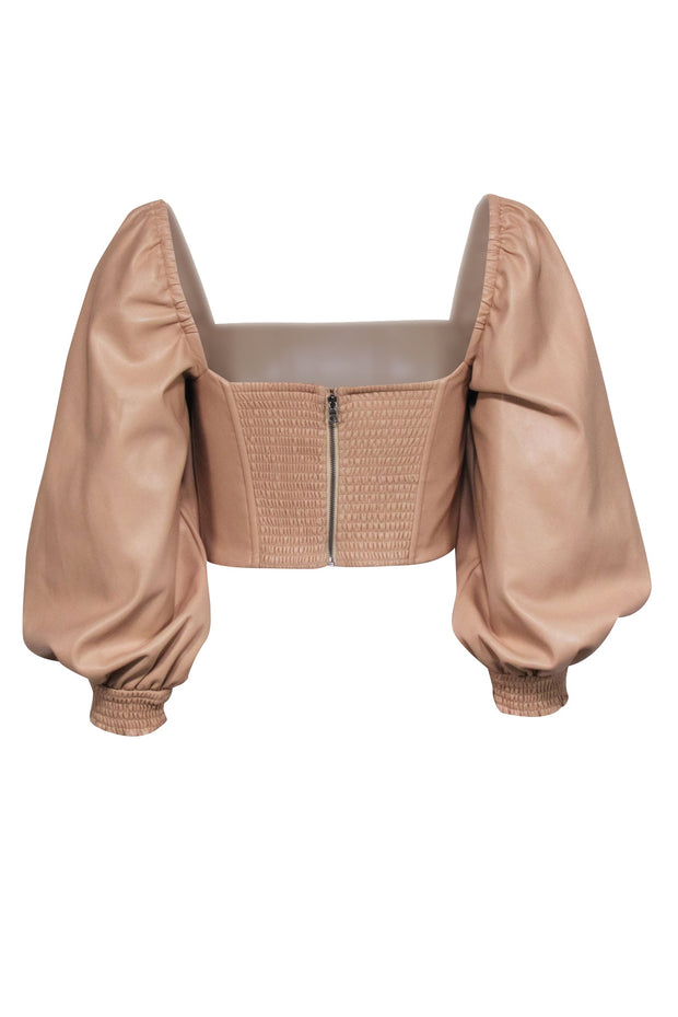 Current Boutique-Alice & Olivia - Beige Faux Leather Square Neck Top Sz 2