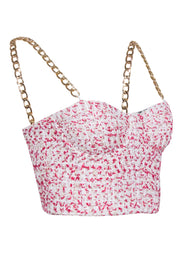 Current Boutique-Alice & Olivia - White, Gold, & Pink Tweed Sleeveless Gold Chain Strap Top Sz 4