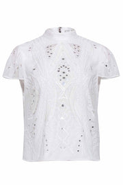 Current Boutique-Alice & Olivia - Ivory Eyelet Short Sleeve w/ Metallic Detail Sz 8