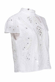 Current Boutique-Alice & Olivia - Ivory Eyelet Short Sleeve w/ Metallic Detail Sz 8