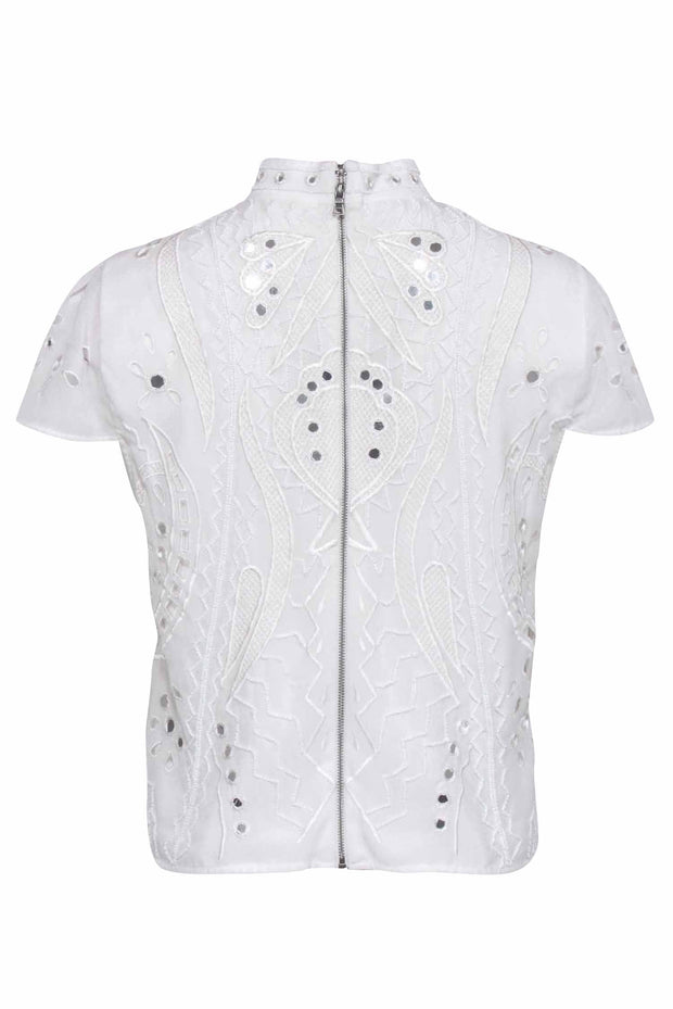 Current Boutique-Alice & Olivia - Ivory Eyelet Short Sleeve w/ Metallic Detail Sz 8