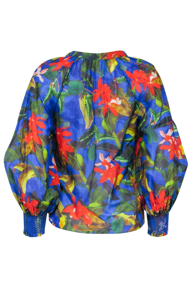 Current Boutique-Alice & Olivia - Blue w/ Red & Yellow Floral Print Blouse Sz XS