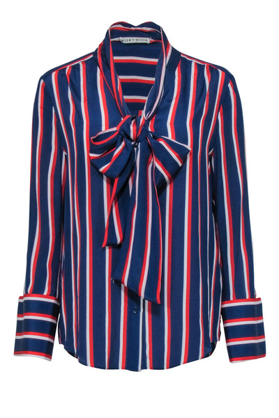Current Boutique-Alice & Olivia - Blue, Red, & White Pinstripe Long Sleeve Blouse Sz M
