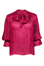 Current Boutique-Alice & Olivia - Raspberry Stripe Satin Blouse w/ Neck Tie Sz S