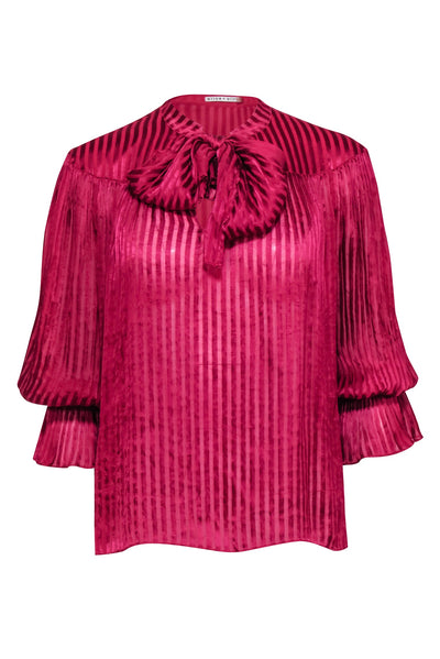 Current Boutique-Alice & Olivia - Raspberry Stripe Satin Blouse w/ Neck Tie Sz S