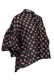 Current Boutique-Alice & Olivia - Black & Pink Floral Button Up Top Sz S
