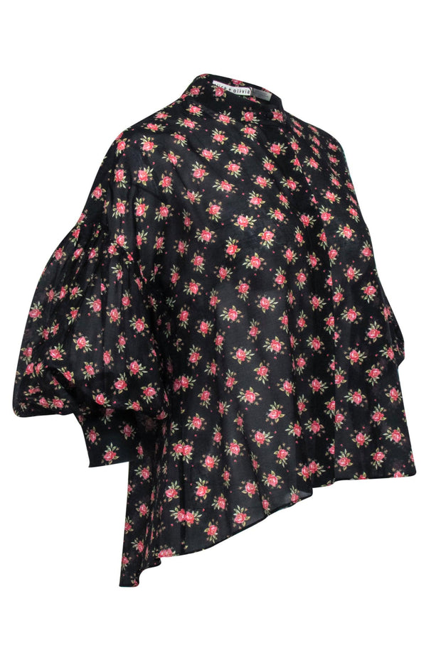Current Boutique-Alice & Olivia - Black & Pink Floral Button Up Top Sz S