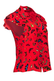 Current Boutique-Alice & Olivia - Red Butterfly Print Button-Down Blouse Sz S