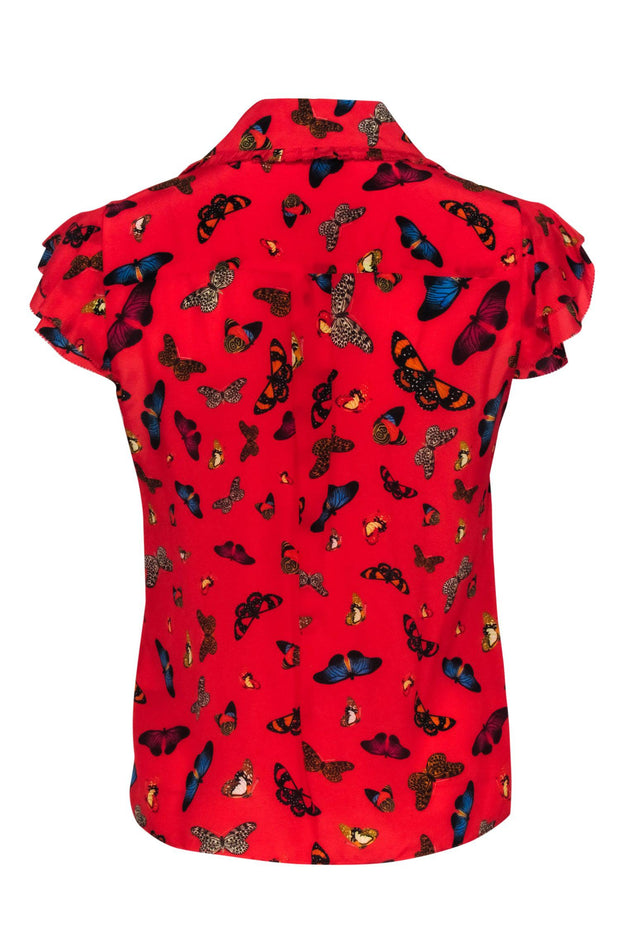 Current Boutique-Alice & Olivia - Red Butterfly Print Button-Down Blouse Sz S