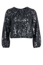 Current Boutique-Alice & Olivia - Black Sequin Long Sleeve Top Sz XS