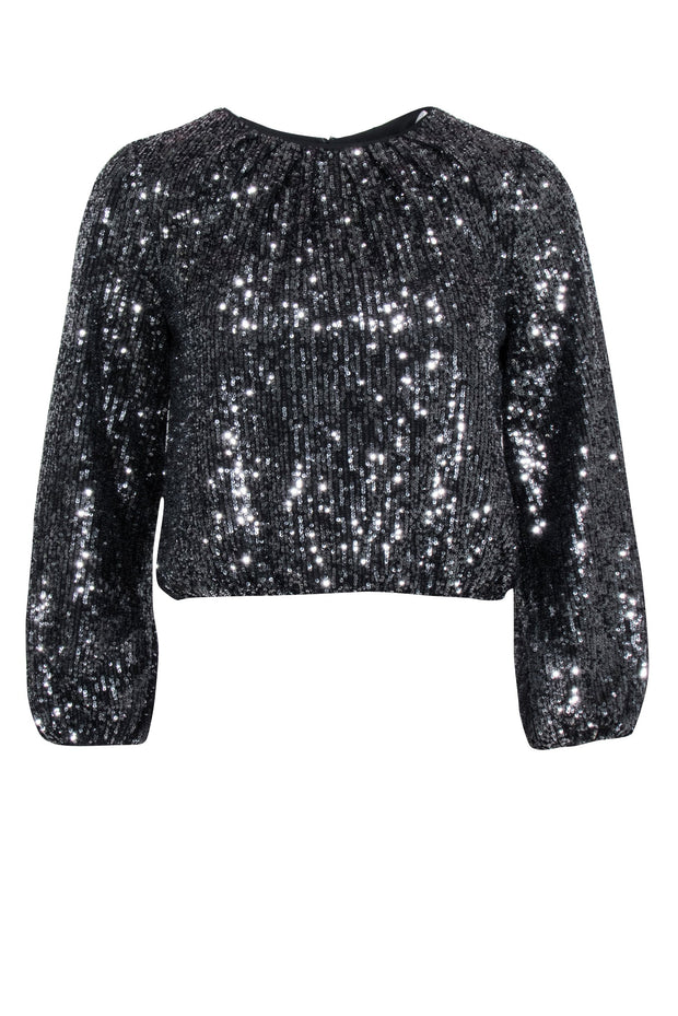 Current Boutique-Alice & Olivia - Black Sequin Long Sleeve Top Sz XS