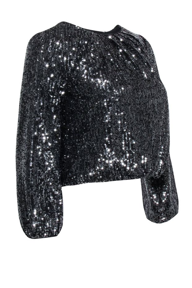 Current Boutique-Alice & Olivia - Black Sequin Long Sleeve Top Sz XS
