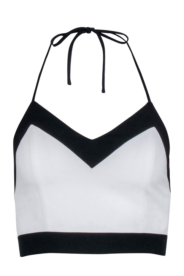 Current Boutique-Alice & Olivia - White w/ Black Trime Hlater Crop Top Sz XS