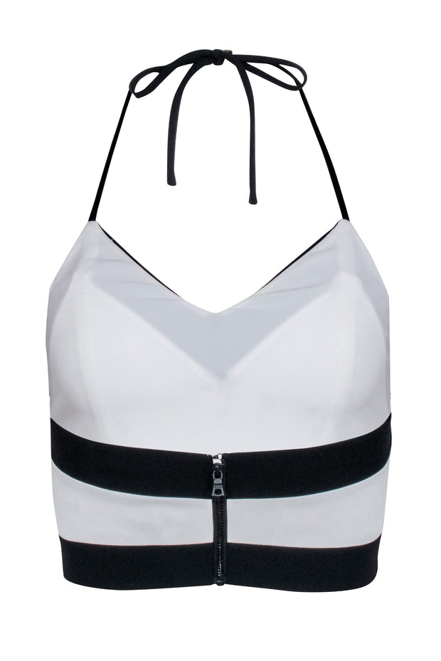 Current Boutique-Alice & Olivia - White w/ Black Trime Hlater Crop Top Sz XS