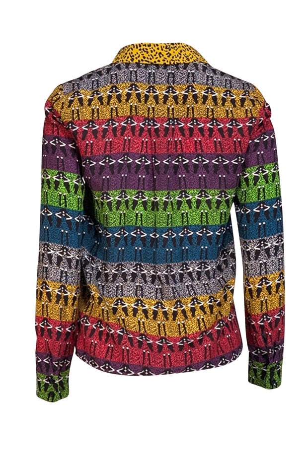 Alice & Olivia - Rainbow Stace Face Printed Silk Blouse Sz XS - Current Boutique