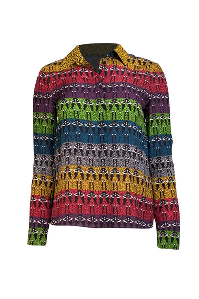 Alice & Olivia - Rainbow Stace Face Printed Silk Blouse Sz XS - Current Boutique