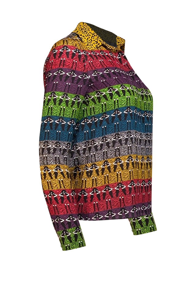 Alice & Olivia - Rainbow Stace Face Printed Silk Blouse Sz XS - Current Boutique