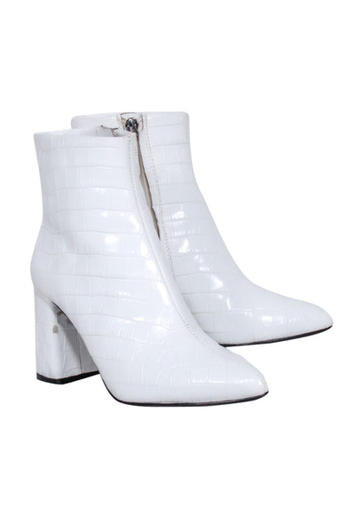 Current Boutique-Alice & Olivia - White Faux Croc Textured Short Boots Sz 5