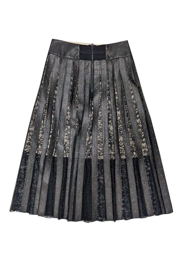 Current Boutique-Alice & Olivia - Black Leather & Lace Studded Skirt Sz 0