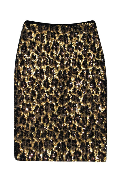 Current Boutique-Alice & Olivia - Gold & Black Leopard Pattern Sequin Skirt Sz 0