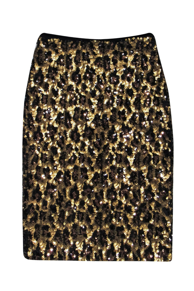 Current Boutique-Alice & Olivia - Gold & Black Leopard Pattern Sequin Skirt Sz 0