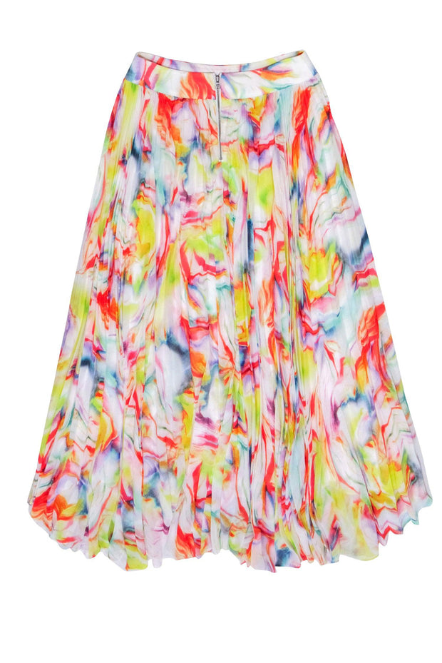 Current Boutique-Alice & Olivia - White w/ Multi Color Tie Dye Print Pleated Skirt Sz 0