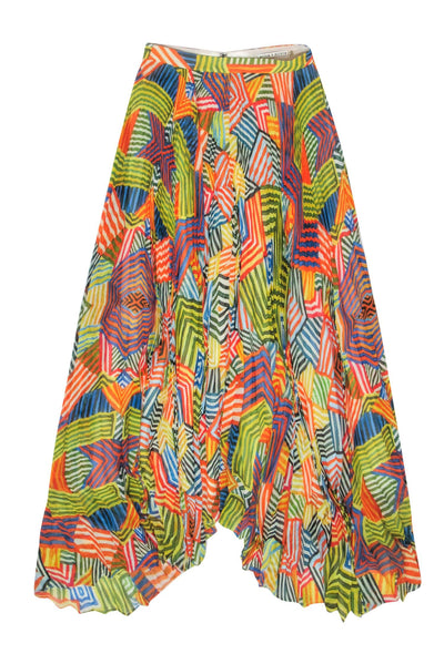 Current Boutique-Alice & Olivia - Yellow & Multicolor Striped Pleated Chiffon Maxi Skirt Sz 0