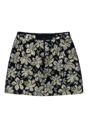 Current Boutique-Alice & Olivia - Black & Gold Metallic Floral Print Skirt Sz 4