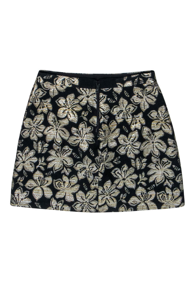 Current Boutique-Alice & Olivia - Black & Gold Metallic Floral Print Skirt Sz 4