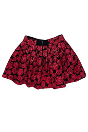 Current Boutique-Alice & Olivia - Red & Black Rose Print Flared Skirt Sz 6