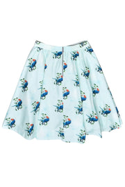 Current Boutique-Alice & Olivia - Mint Green & Blue Bird Print Flare Skirt Sz 6