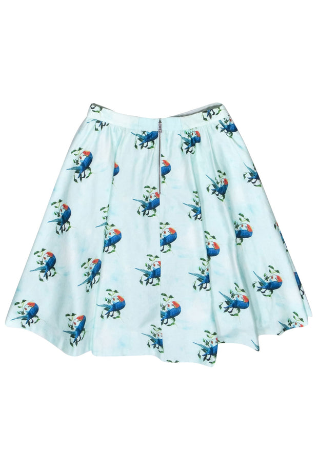 Current Boutique-Alice & Olivia - Mint Green & Blue Bird Print Flare Skirt Sz 6