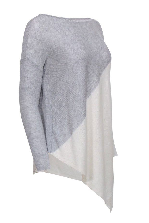 Current Boutique-Alice & Olivia - Grey & Cream Asymmetrical Colorblocked Wool Blend Sweater Sz XS