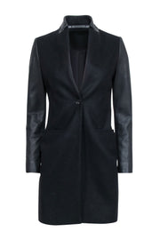 Current Boutique-All Saints - Black Wool Blend Coat w/ Lamb Leather Sleeves & Collar Sz 00
