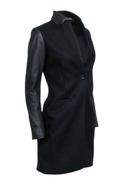 Current Boutique-All Saints - Black Wool Blend Coat w/ Lamb Leather Sleeves & Collar Sz 00
