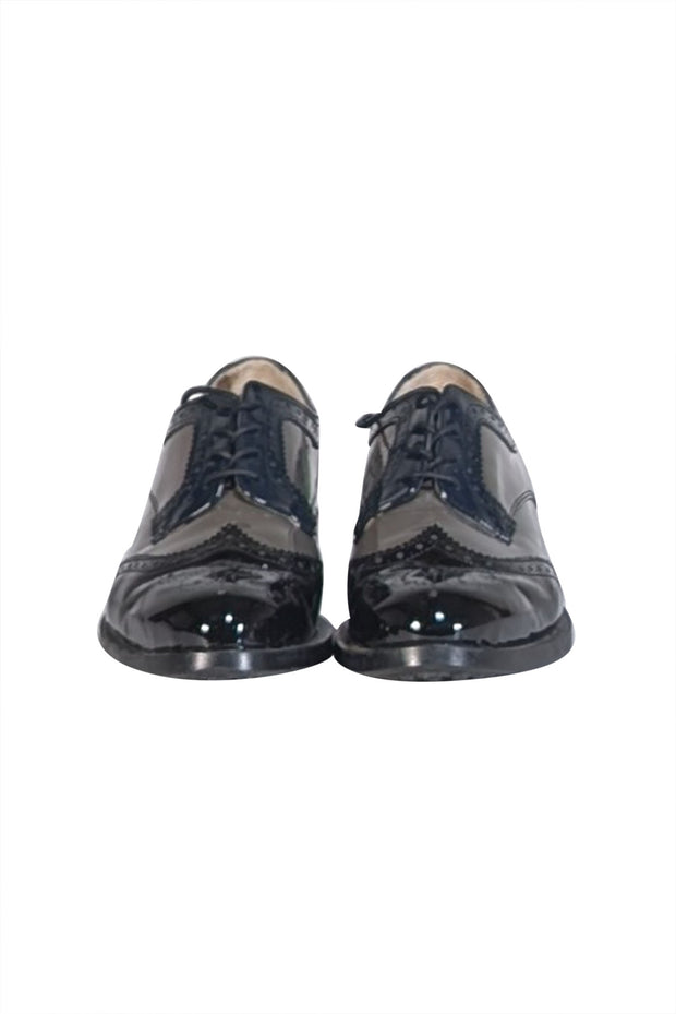 Amalfi by Rangoni - Olive & Black Patent Leather Lace Up Loafers Sz 10 - Current Boutique