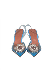 Current Boutique-Amina Muaddi - Sky Blue Transparent "Begum 95mm" Pumps Sz 9.5