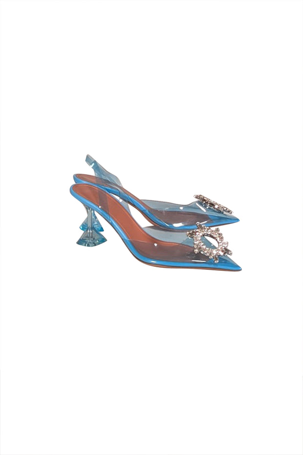 Current Boutique-Amina Muaddi - Sky Blue Transparent "Begum 95mm" Pumps Sz 9.5