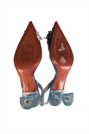 Current Boutique-Amina Muaddi - Sky Blue Transparent "Begum 95mm" Pumps Sz 9.5