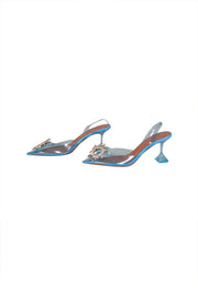 Current Boutique-Amina Muaddi - Sky Blue Transparent "Begum 95mm" Pumps Sz 9.5