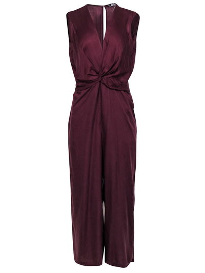 Current Boutique-Amour Vert - Maroon Twist Front Sleeveless Jumpsuit Sz L