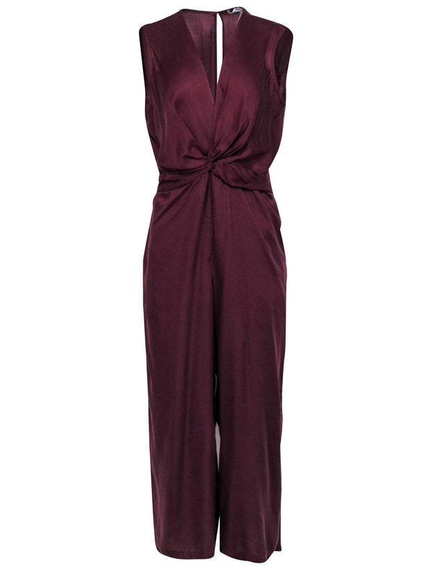 Current Boutique-Amour Vert - Maroon Twist Front Sleeveless Jumpsuit Sz L