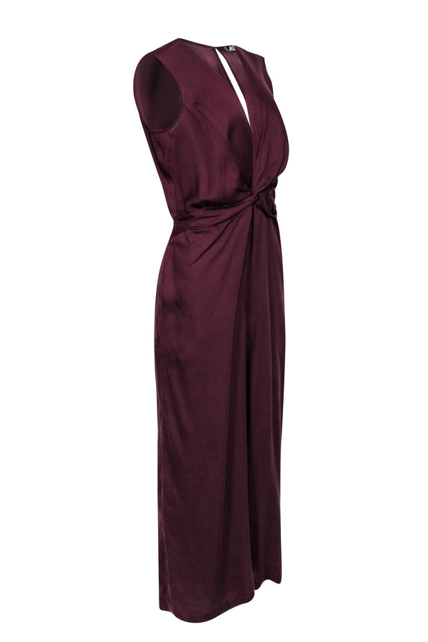 Current Boutique-Amour Vert - Maroon Twist Front Sleeveless Jumpsuit Sz L