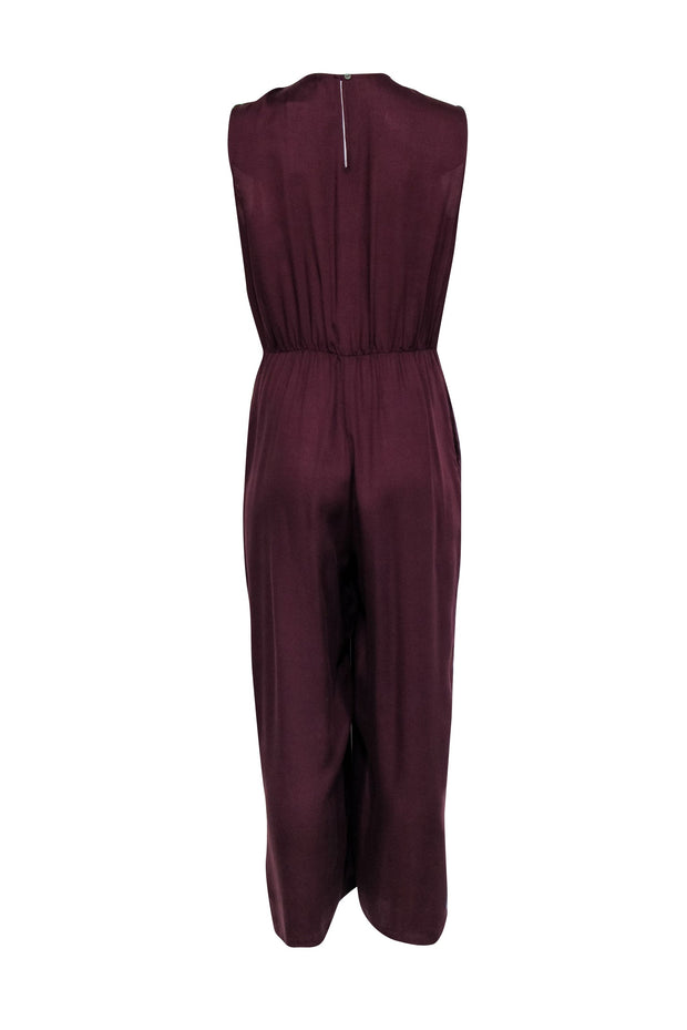 Current Boutique-Amour Vert - Maroon Twist Front Sleeveless Jumpsuit Sz L